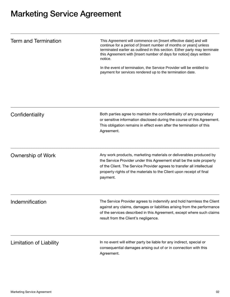 Marketing Service Agreement Template for New Zealand for detailing responsibilities in marketing partnerships