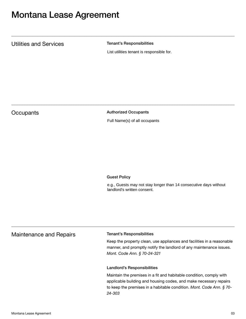 Large thumbnail of Montana Lease Agreement Template