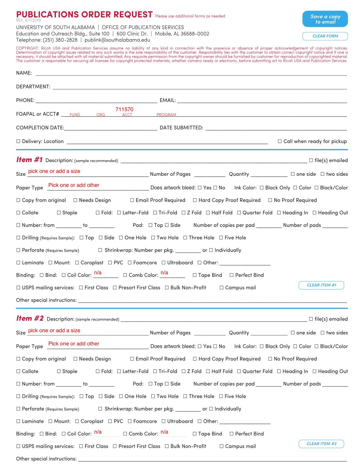 University of South Alabama Publications Order Request | Fill and sign ...