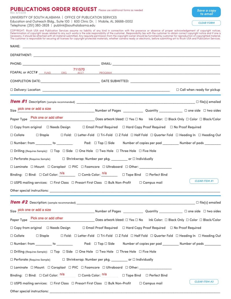 Large thumbnail of University of South Alabama Publications Order Request