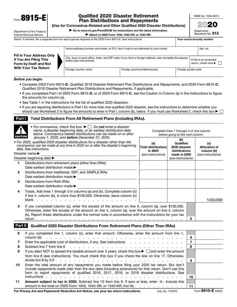 Large thumbnail of Form 8915-E - Jan 2020