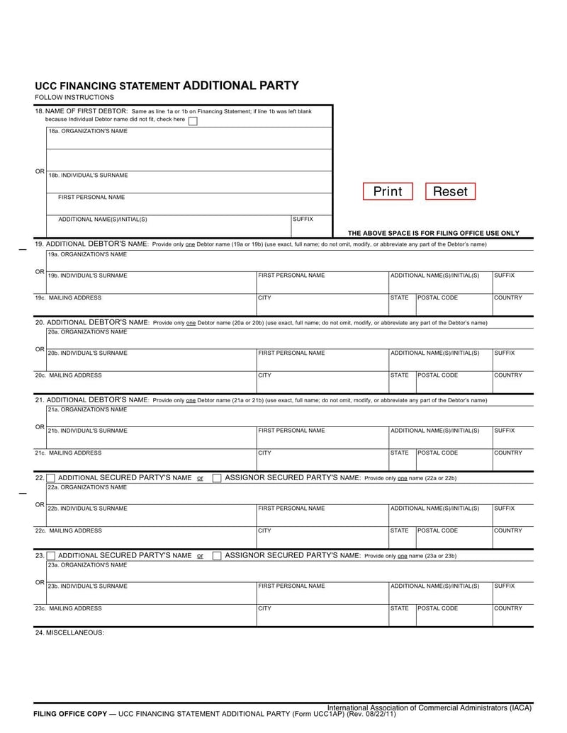 Large thumbnail of Pennsylvania UCC Financing Statement Additional Party Form