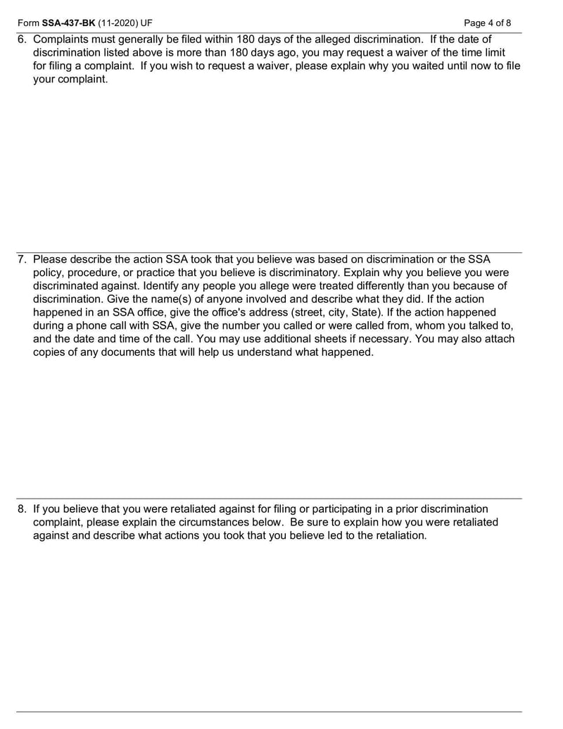 Large thumbnail of Complaint Form for Allegations of Program Discrimination by the Social Security Administration (Form SSA-437-BK) - Dec 2021