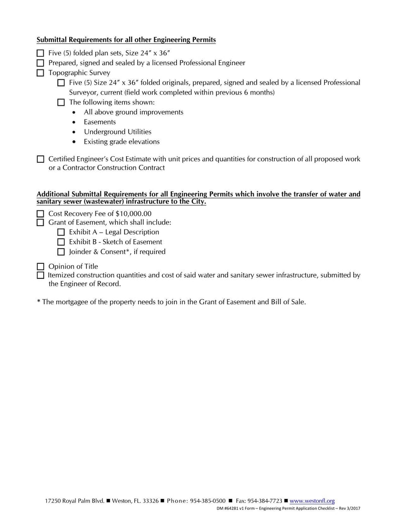 Large thumbnail of Weston Engineering Permit Application Checklist - Jul 2016