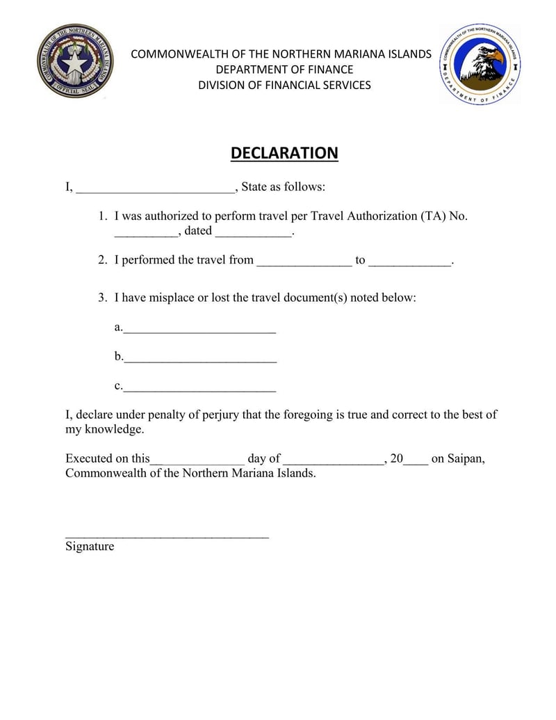 Large thumbnail of Northern Marian Islands Missing Travel Document Declaration