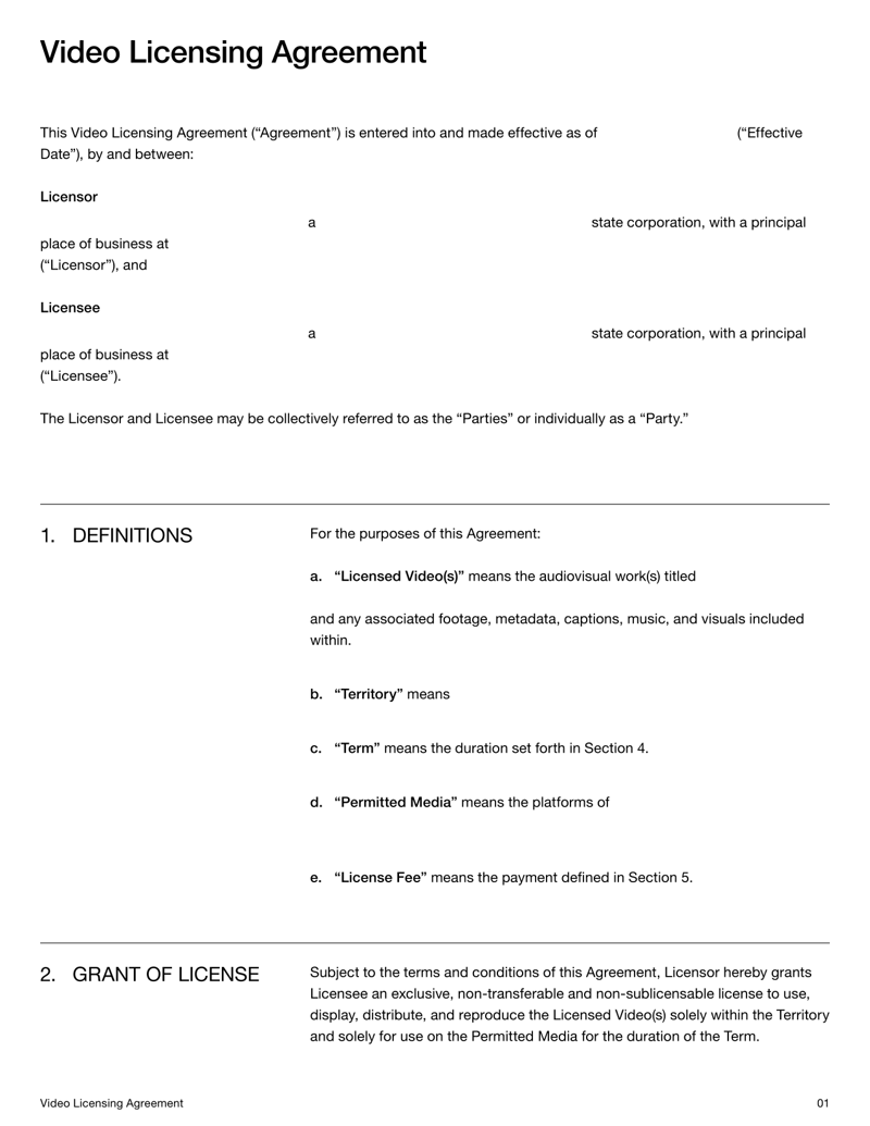 Video Licensing Agreement detailing license terms, usage rights, and restrictions