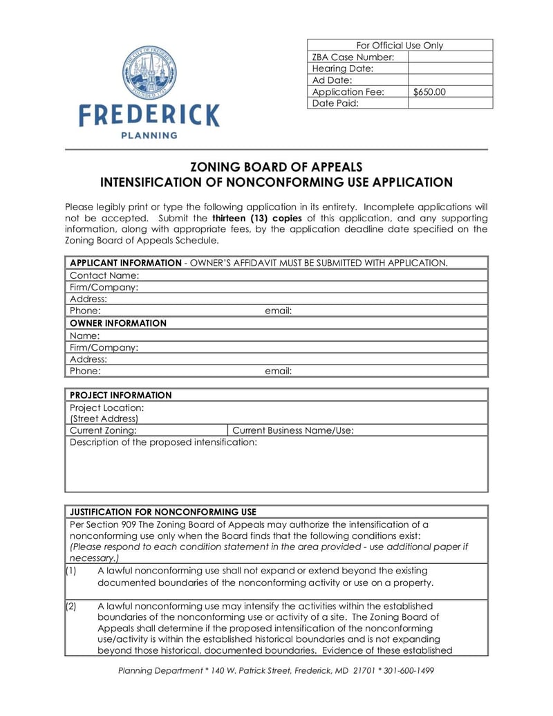Large thumbnail of Zoning Board of Appeals Intensification of Nonconforming Use Application - Mar 2020