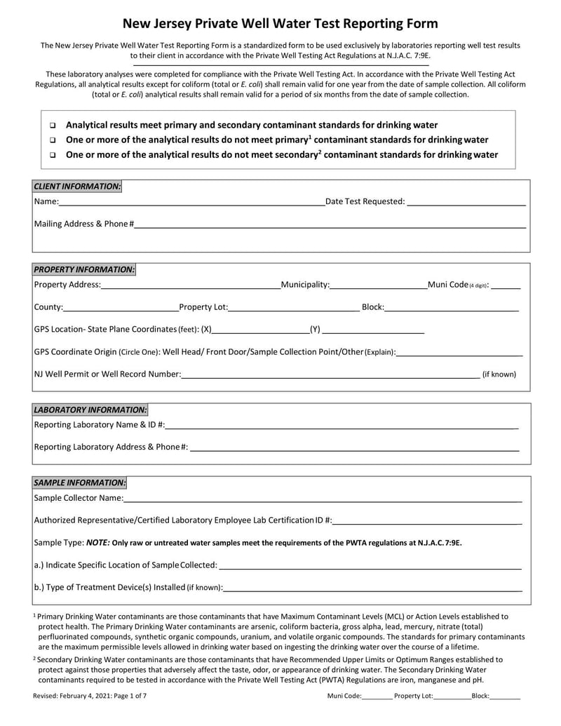 Large thumbnail of New Jersey Private Well Water Test Reporting Form