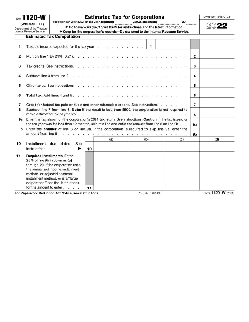 Large thumbnail of Form 1120-W (Worksheet) - Jan 2022