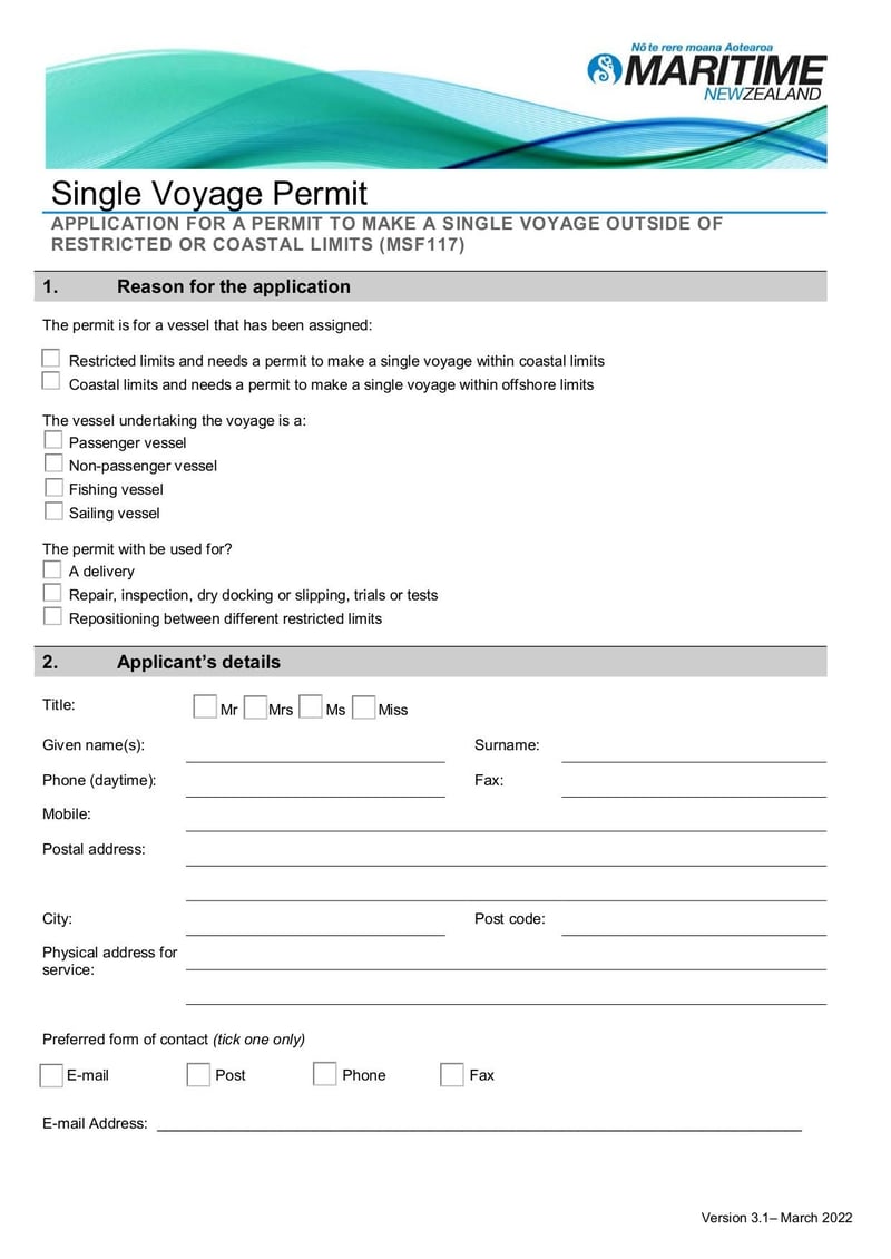 Large thumbnail of Application for Issue of a Single Voyage Permit - Mar 2022