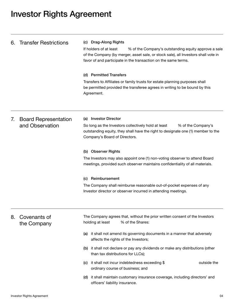 Investor Rights Agreement detailing equity terms, voting rights and share classifications