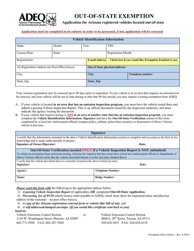 Arizona Out-of-State Exemption | Fill and sign with Lumin