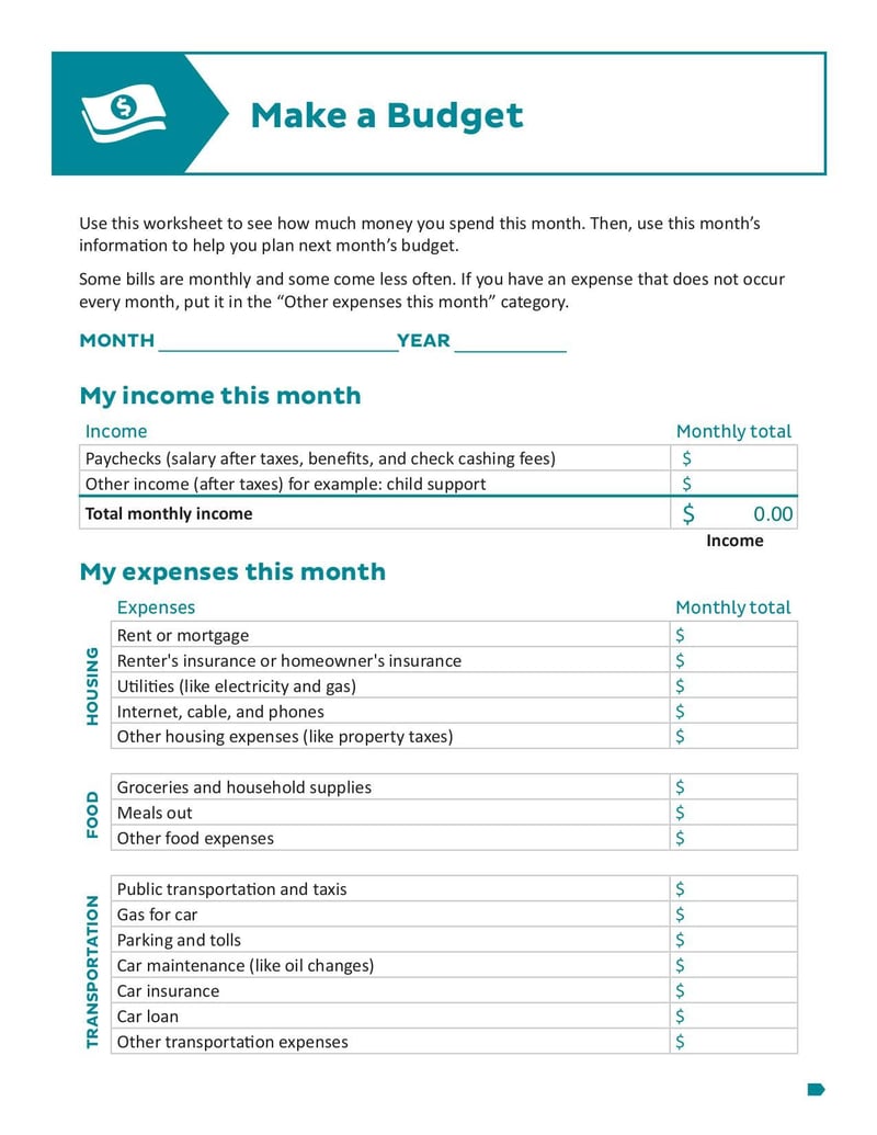 Large thumbnail of Make a Budget Worksheet - Feb 2015