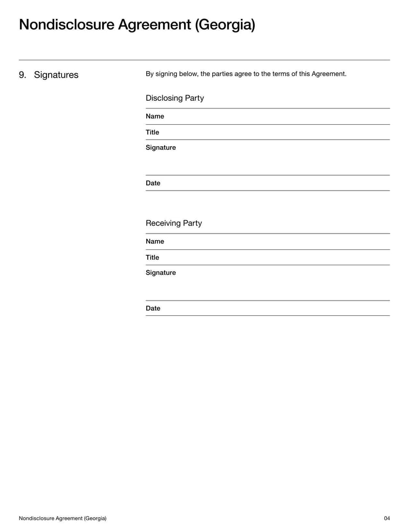 Georgia Nondisclosure Agreement document with confidentiality and nondisclosure terms