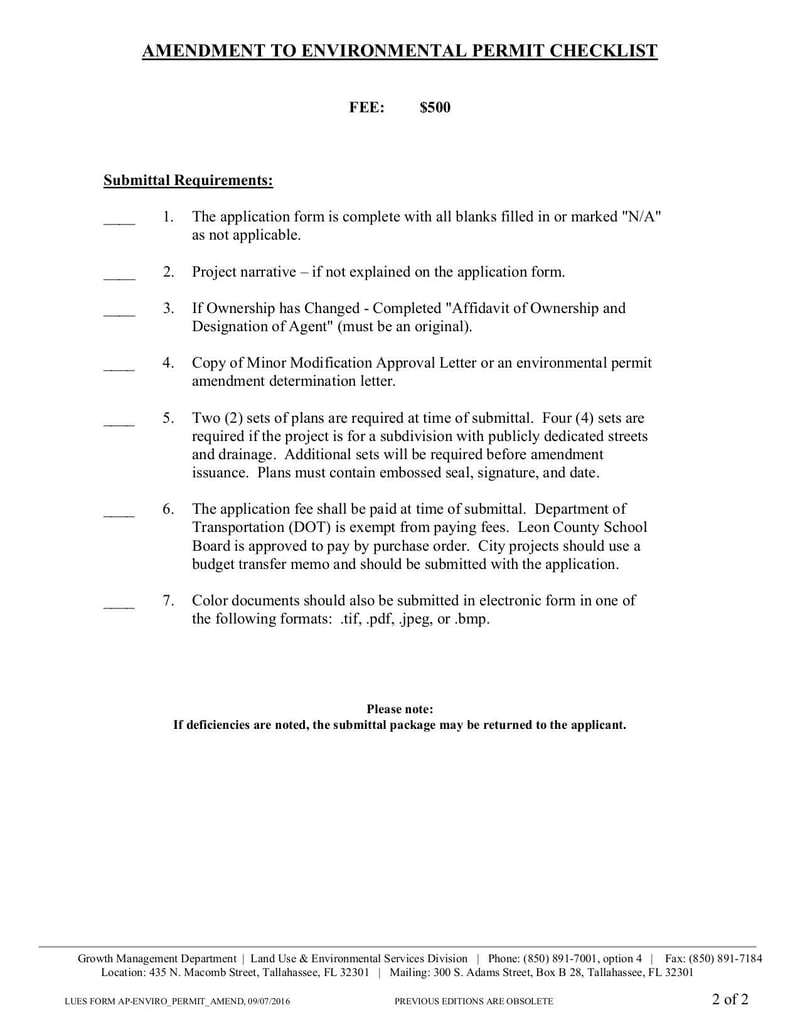 Large thumbnail of Amendment to Environmental Management Permit Application Form - Sep 2016