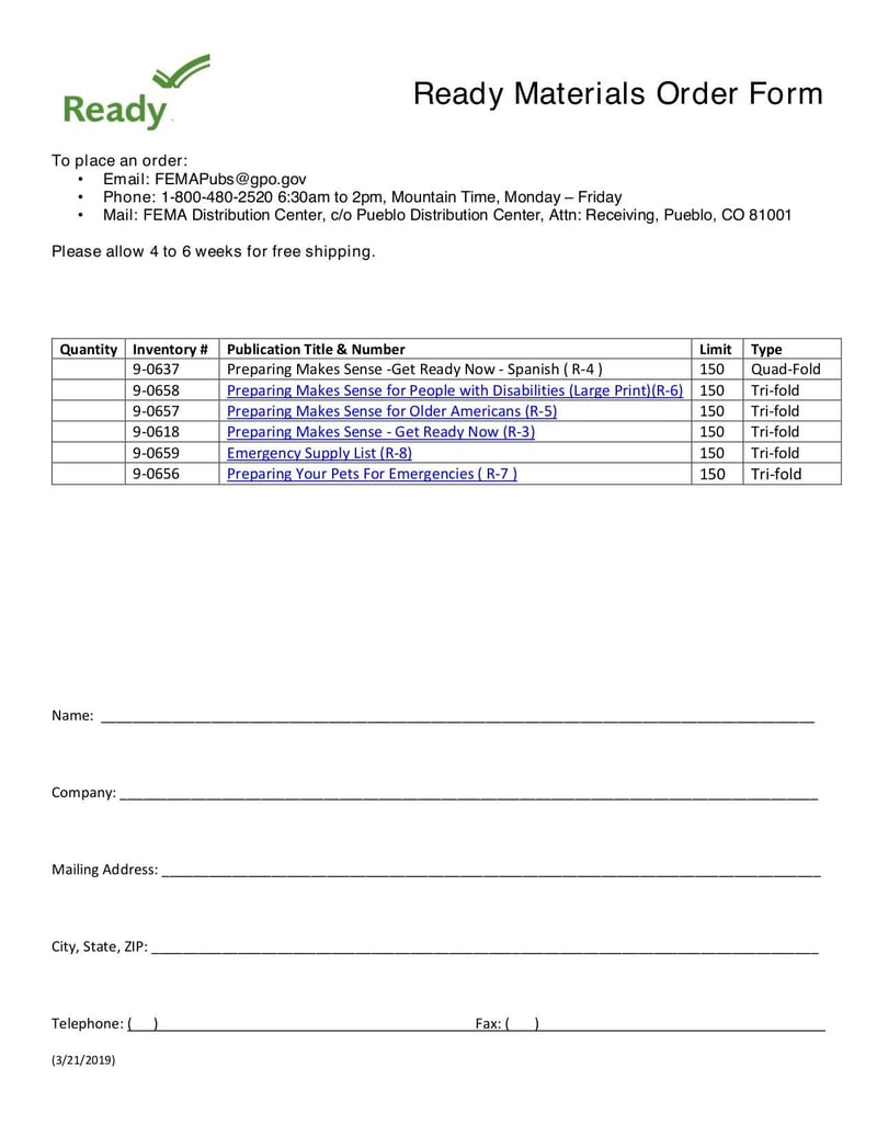 Large thumbnail of Ready Materials Order Form - Apr 2020