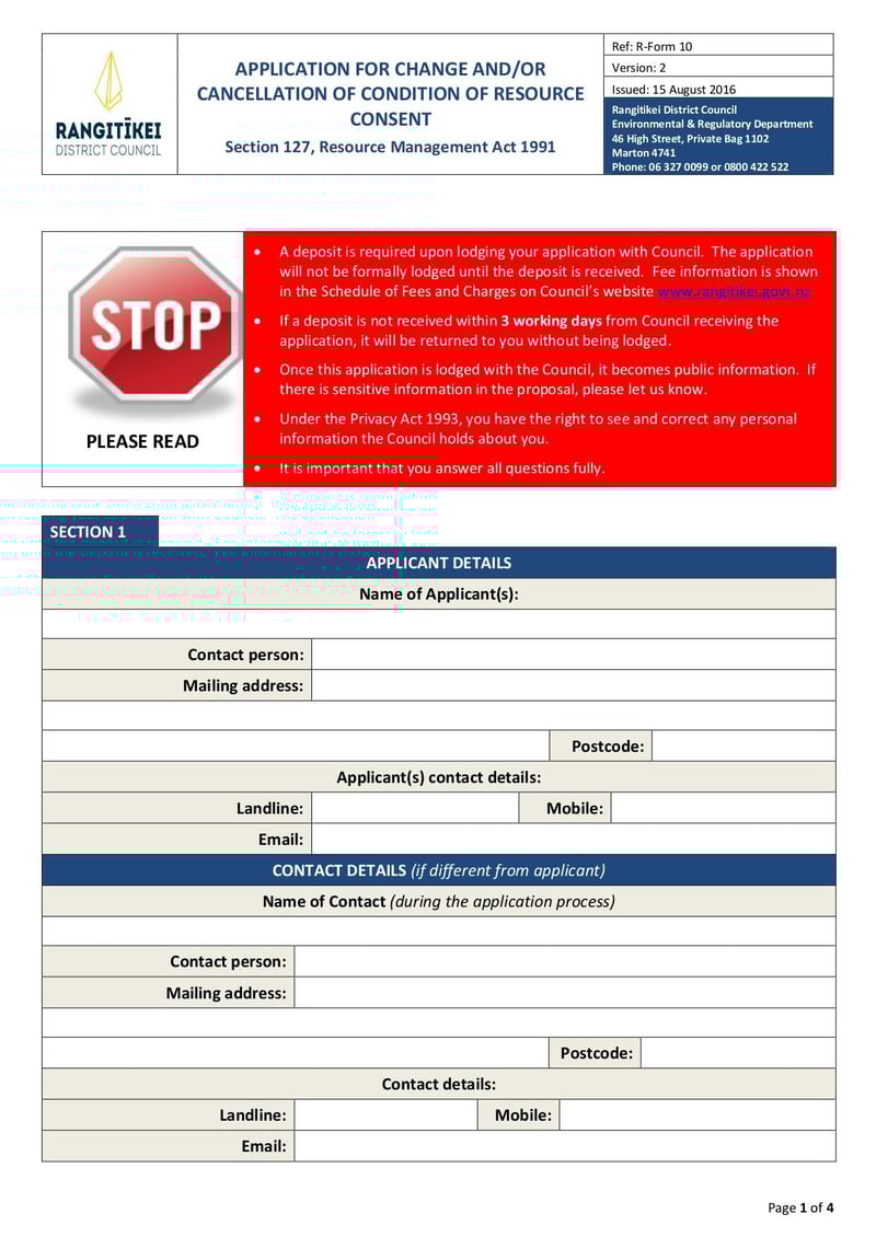 Large thumbnail of Application for Change and or Cancellation of Conditions of Resource Consent - Jan 2019