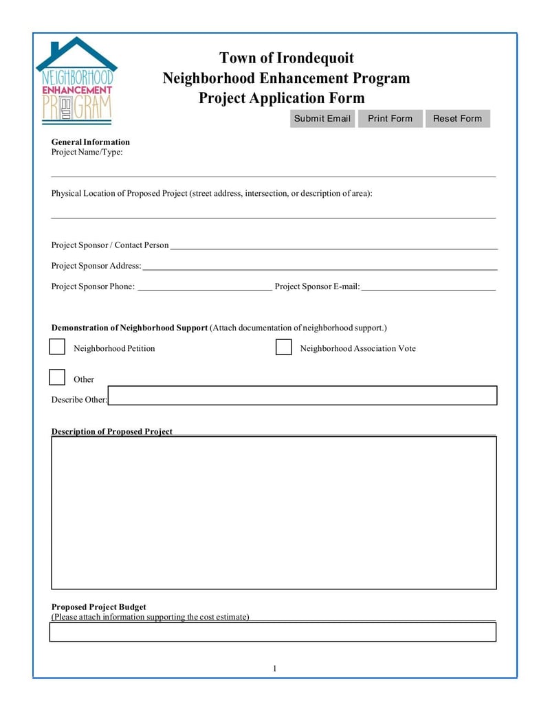 Large thumbnail of Town of Irondequoit Neighborhood Enhancement Program Project Application Form - Sep 2018