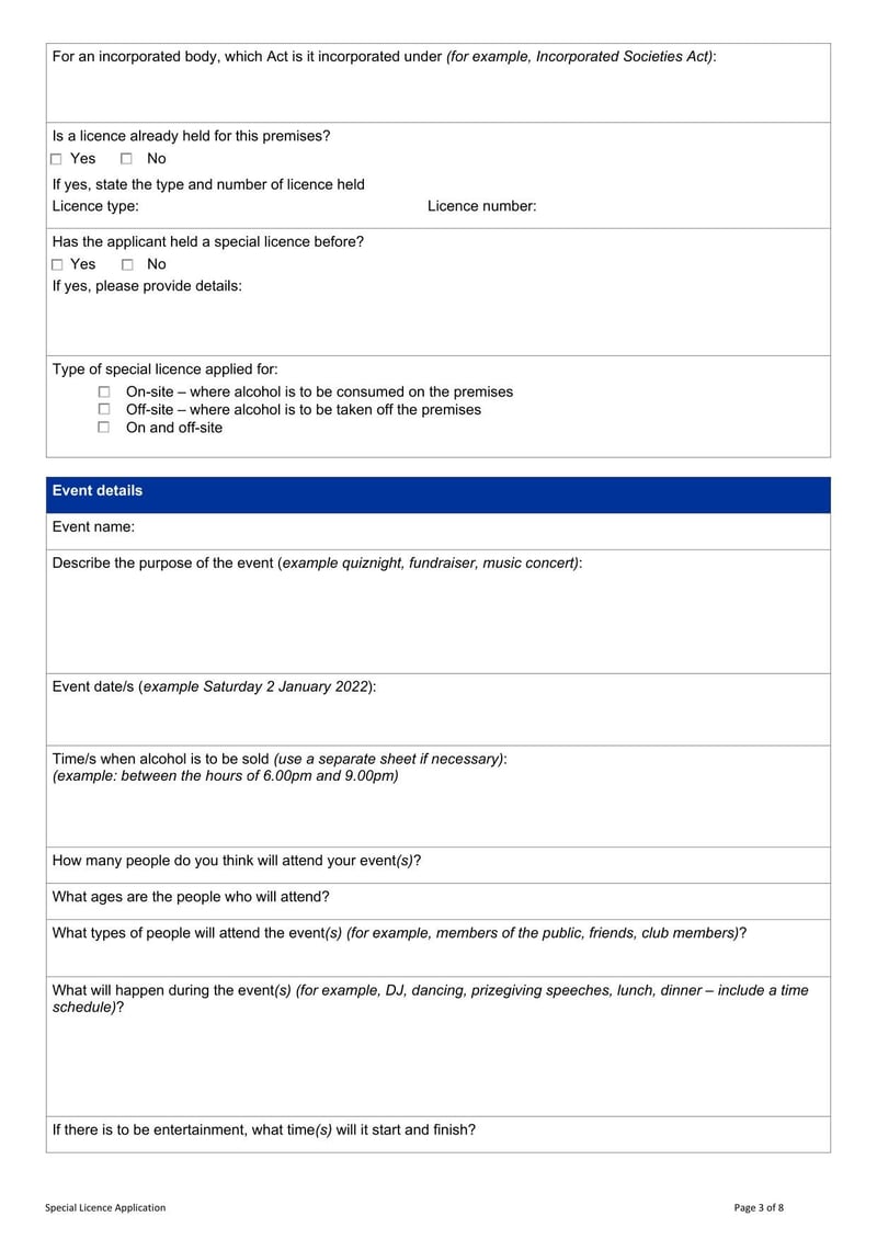 Large thumbnail of New Zealand Application for Special Licence (Premises)