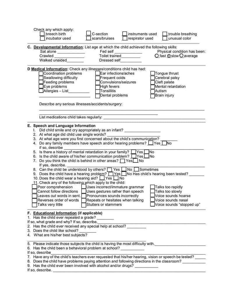 Large thumbnail of Child Case History Form (Speech-Language Pathology) - Feb 2018