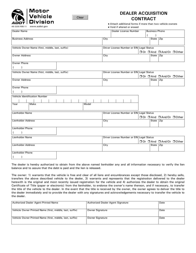 Large thumbnail of 48-3200 Dealer Acquisition Contract - Jun 2011