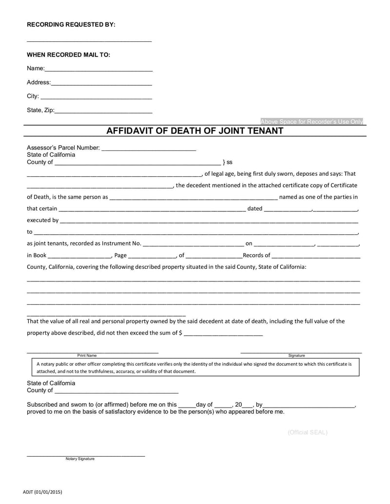 Large thumbnail of Affidavit of Death Joint Tenant - Jan 2015