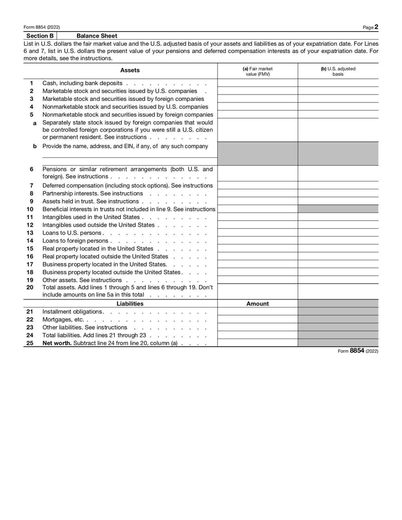 Large thumbnail of Form 8854 - Jan 2022
