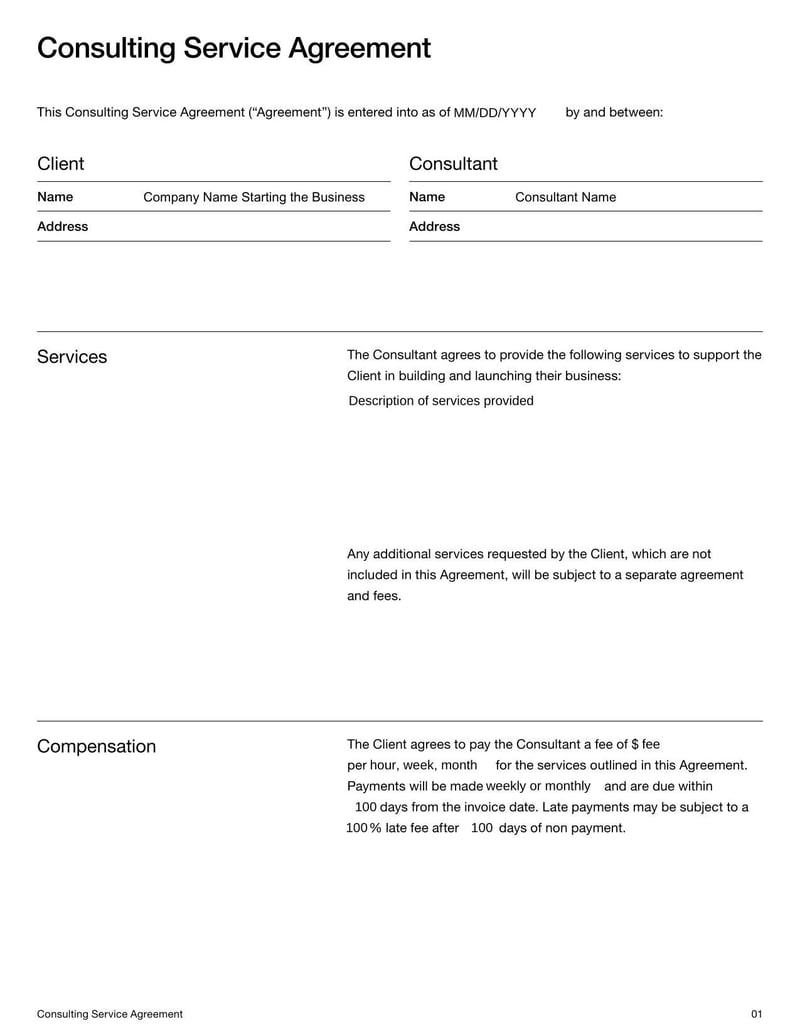 Consulting Service Agreement Template for New Zealand for defining service terms between consultants and clients