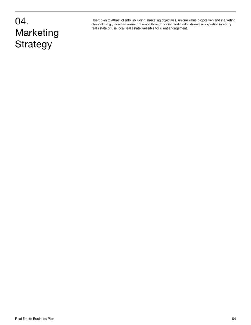 Real Estate Business Plan for strategizing sales, marketing, and operations in real estate