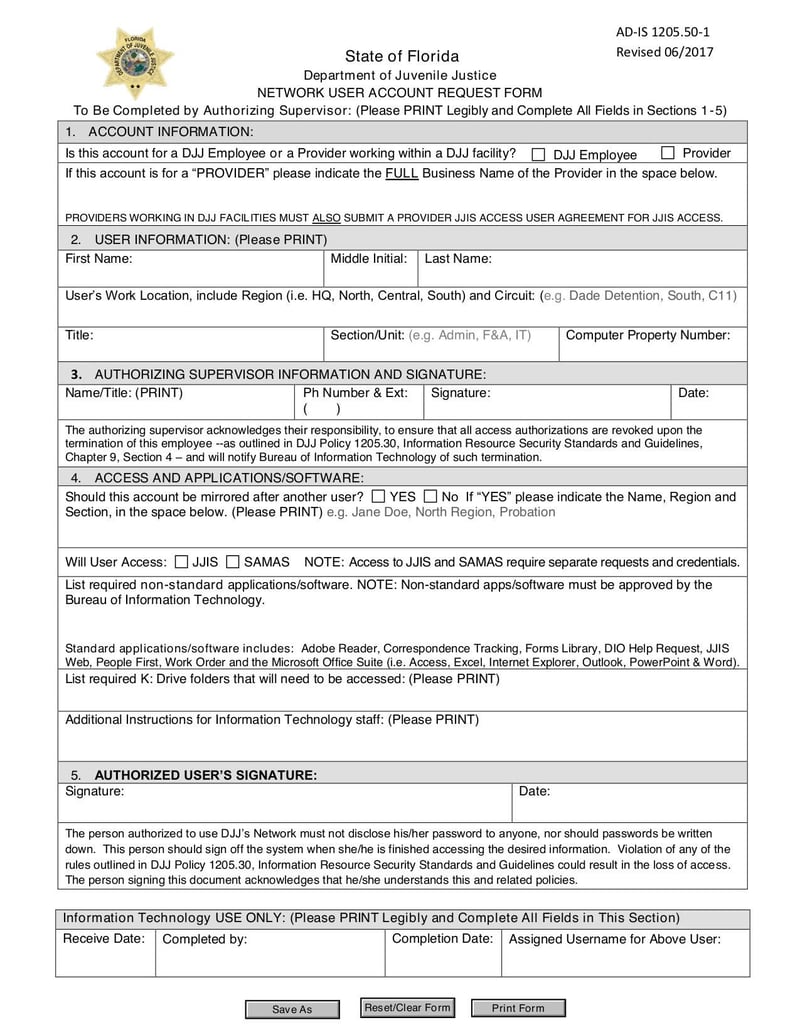 Large thumbnail of Network User Account Request Form - Jun 2017