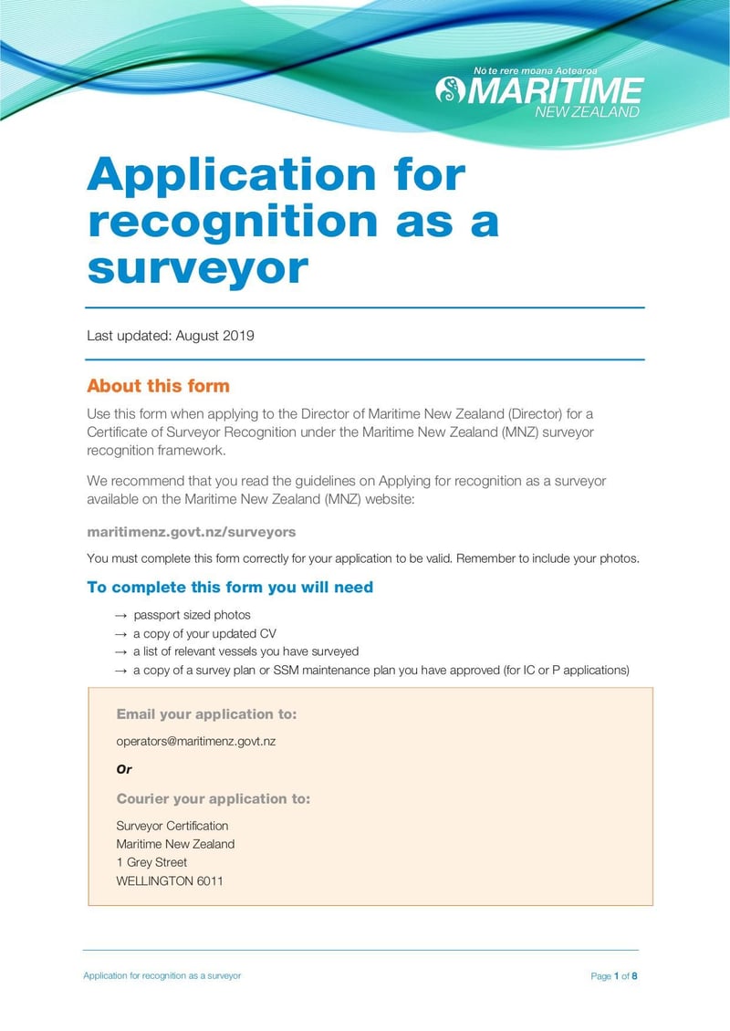 Large thumbnail of Application for Recognition as a Surveyor MNZ Form - Aug 2019