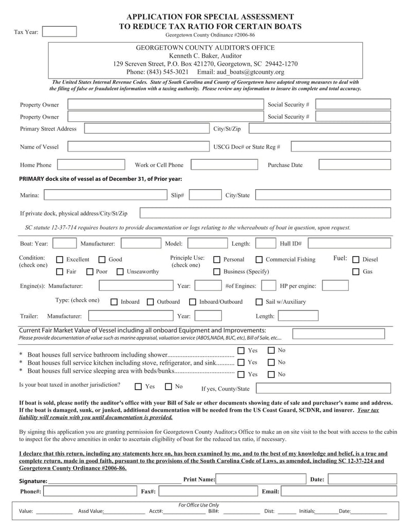 Large thumbnail of Georgetown Application for Special Assessment To Reduce Tax Ration for Certain Boats