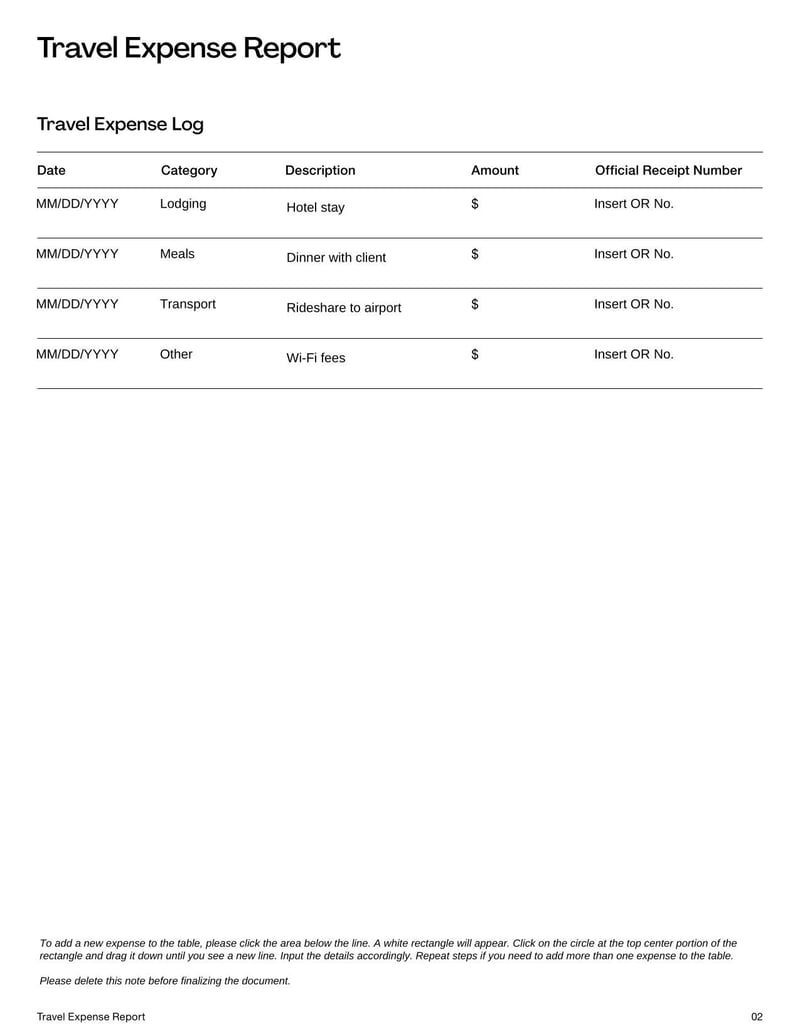Travel Expense Report for documenting business-related travel costs and reimbursements