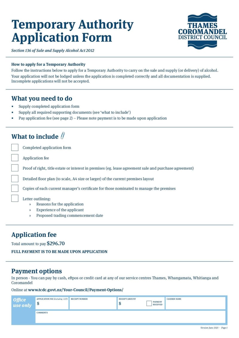 Large thumbnail of Temporary Authority Application Form - Jun 2021