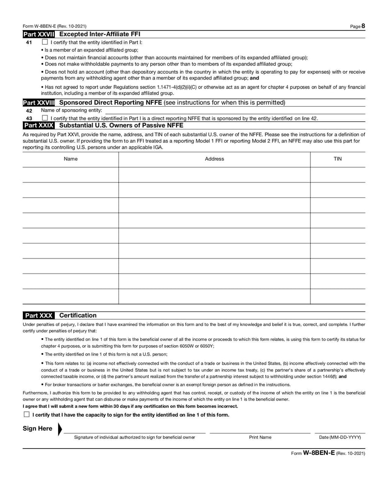 Large thumbnail of Form W-8BEN-E - Oct 2021