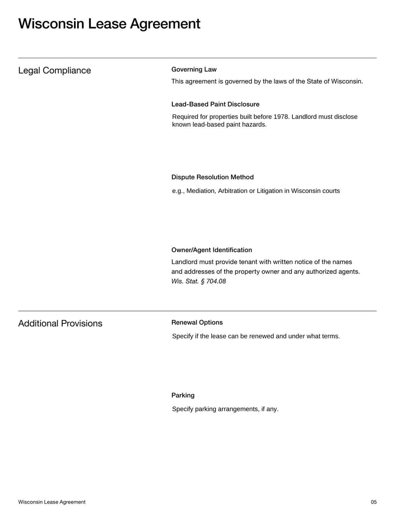 Large thumbnail of Wisconsin Lease Agreement Template