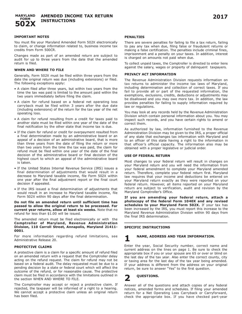 Large thumbnail of Maryland Form 502X - Dec 2017