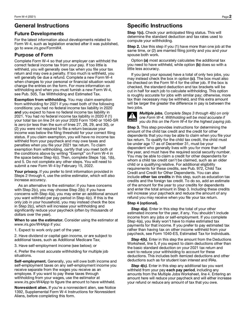 Large thumbnail of Form W-4 - Dec 2020