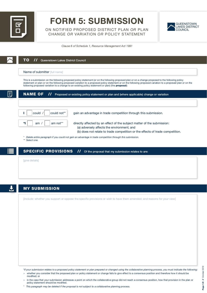 Large thumbnail of QLDC RMA Form 5 Submission District Plan - Oct 2019