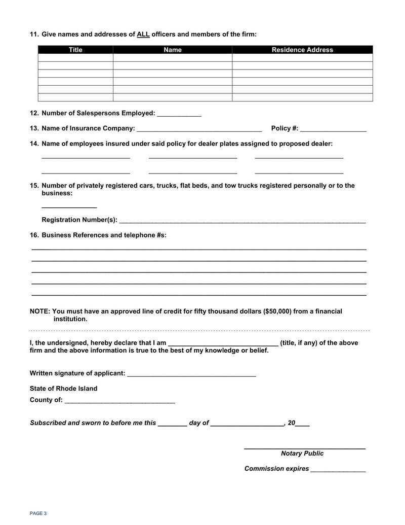 Large thumbnail of Rhode Island Application for New Dealership License (2017)