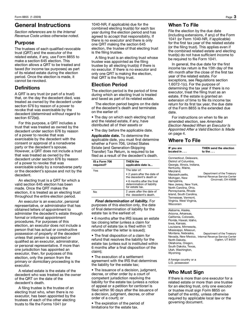 Large thumbnail of Form 8855 - Jan 2009