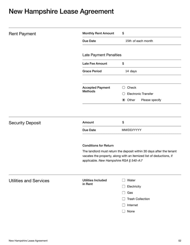 Large thumbnail of New Hampshire Lease Agreement Template