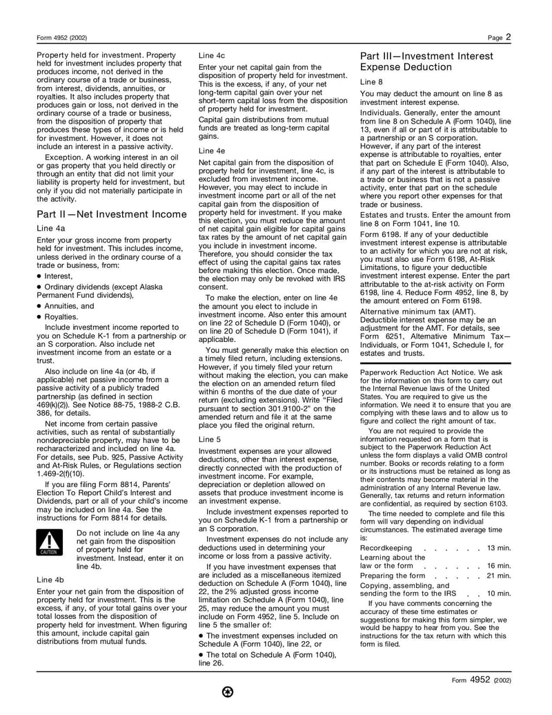 Large thumbnail of Form 4952 - Jan 2002