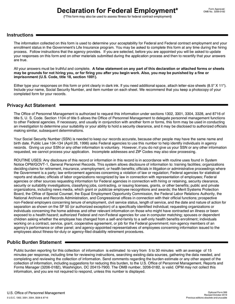 Large thumbnail of Optional Form 306 - Jul 2021