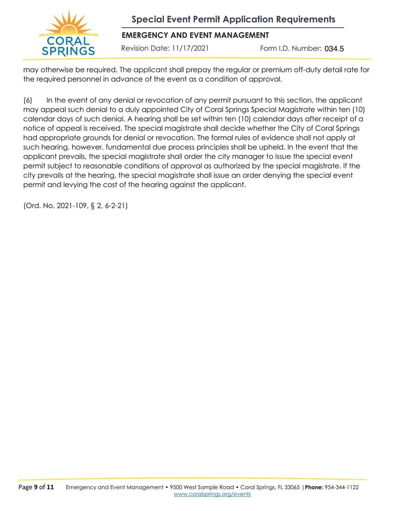 Large thumbnail of Coral Springs Special Event Permit Application Requirements