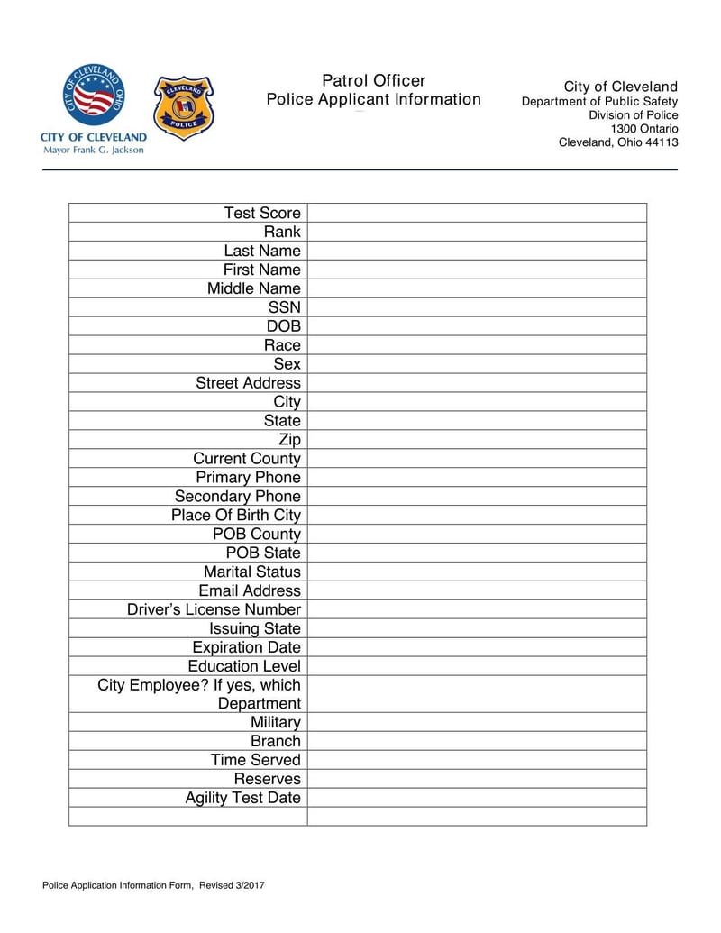 Large thumbnail of Cleveland Police Applicant Information