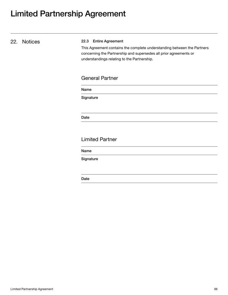 Limited Partnership Agreement outlining formation terms, partner roles, contributions and profit allocations