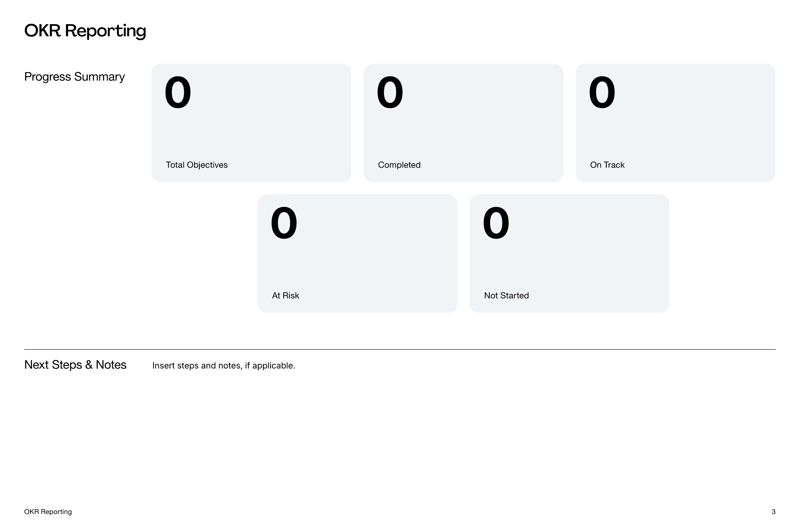OKR Reporting with objectives, key results, progress tracking and status reporting