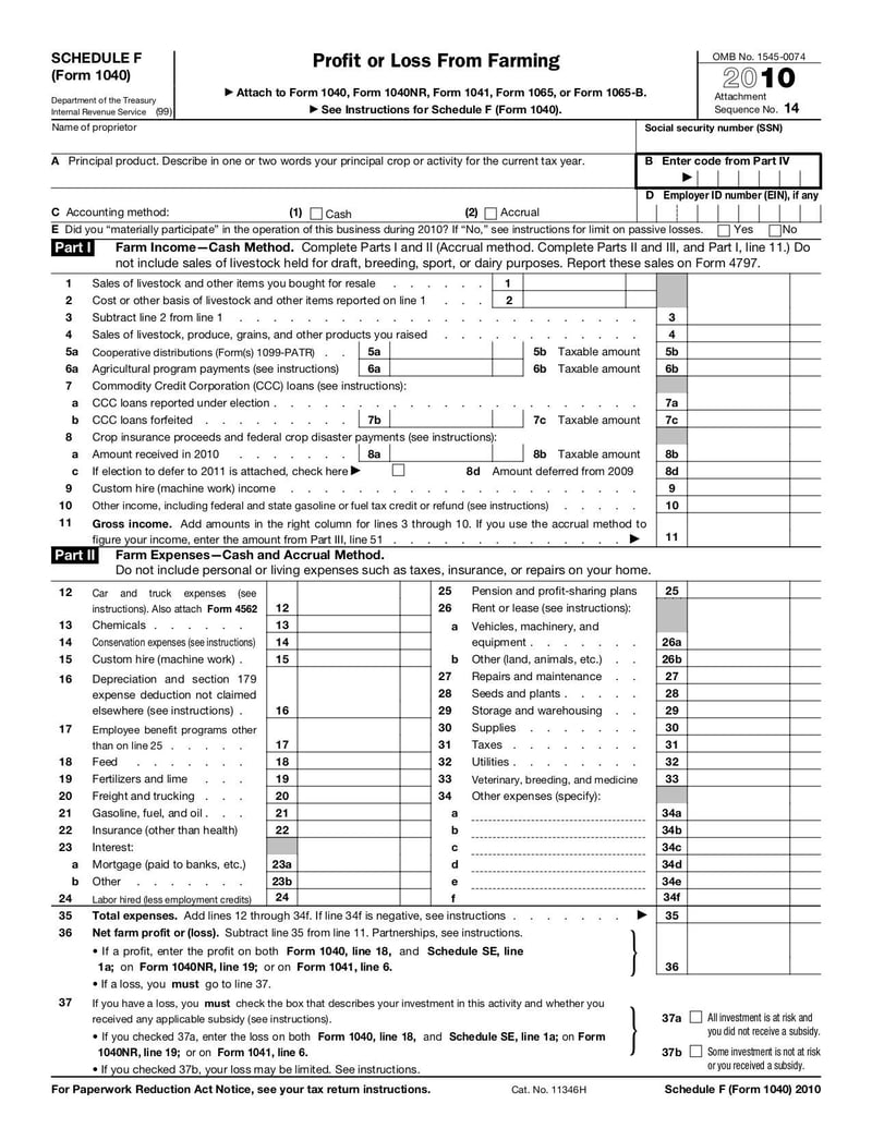 Large thumbnail of Form 1040 (Schedule F) - Jan 2010