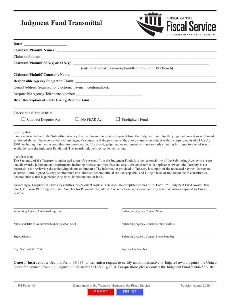Large thumbnail of Judgment Fund Transmittal Form - Sep 2019